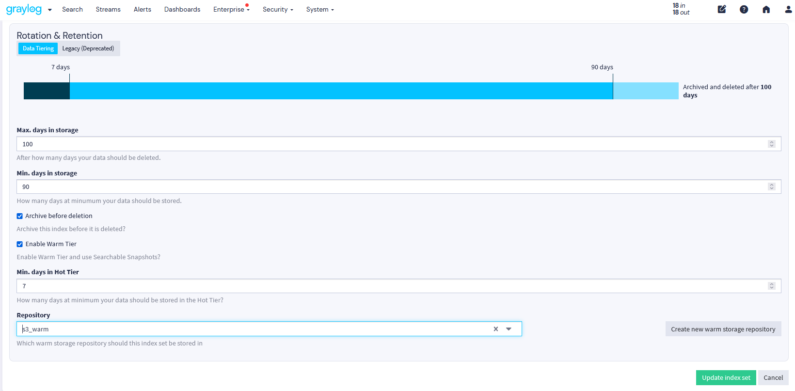 Graylog Data Management Warm Tier