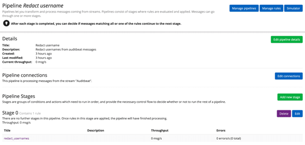 redacting message fields pipeline