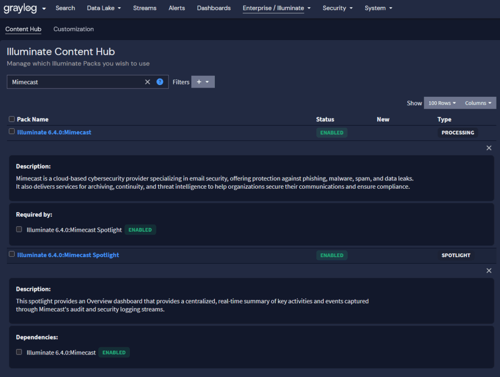Mimecast Content Packs